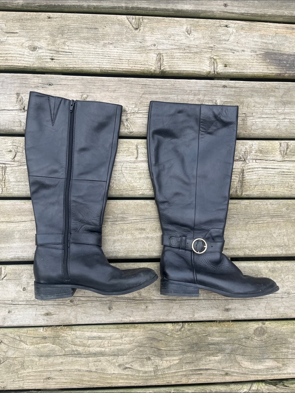 Aldo Black Knee-High Riding Boots with Buckle